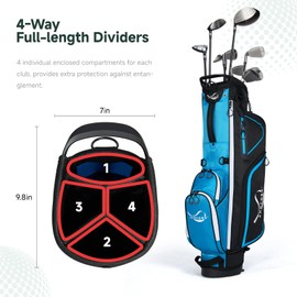 Anncord Golf Stand Bag with 4 Way Full Length Dividers, 4.4 Lbs Lightweight Golf Bag for Men Women, Waterproof Golf Carry Bags w/Stand, 7 Pockets & Cooler Pouch, Dual Straps, Rain Hood (Blue)