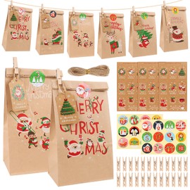 2024 Advent Calendar for Filling, Advent Calendar for Filling, Children and Adults, 24 DIY Advent Calendars to Fill Yourself, Advent Calendar Bags for Filling with Stickers and Wooden Clamp