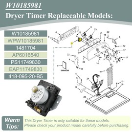 Upgraded W10185981 Dryer Timer Compatible with Whirlpool 7MWGD1730JQ0, 7MWG66705WM1, 7MWGD1930JM0 Timer, Maytag MGDC215EW2, Crosley, Kenmore, Dryer etc, Replacement for 418-095-20-B5, WPW10185981