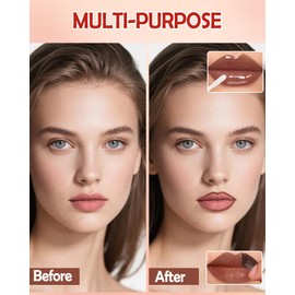 2 In 1 Peel Off Lip Stain Oil Set, Dual Ended Waterproof Long Wear Tattoo Lipliner with Clear Lip Gloss, Transfer-Proof and Non Sticky Peel Off Lips Tint Stain, Matte & Mirror Finish Lipstick-06 Hush