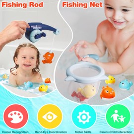 Jiosdo Bath Toy Baby from 1 2 3 Years, Fishing Game Bath Toy, Water Toy Children with Fishing Net Fishing Rods, Bath Toy Magnetic Fish Fishing Toy for Toddlers