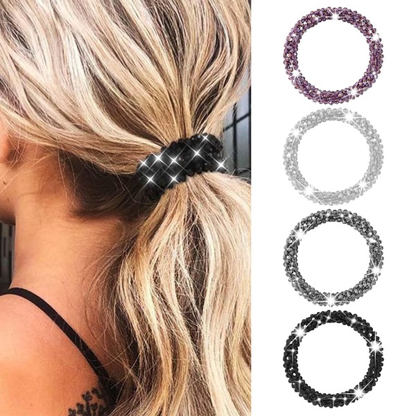 CharmBurst 4 Stück Strass Haargummis Elastische Pferdeschwanz Halter Glitzernde Kristall