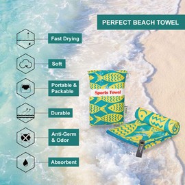 4monster Microfiber Beach Towel,Quick Dry Travel Towel,Super Absorbent,Lightweight,Compact,Swimming Towel for Travel,Camping,Swimming,Beach,Outdoors Sports (Green)