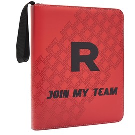 Trading Card Binder 4-Pocket with Handle, Red and Black, Join My Team Design 400 Pockets (Red, 400)