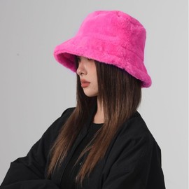 XYIYI Rose Women's Winter Faux Fur Fuzzy Bucket Hat Warmer Fisherman Cap