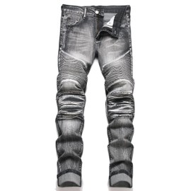 OIIIO Men's Retro Straight-Fit Stretch Jean (28, 1235 Grey Wash)