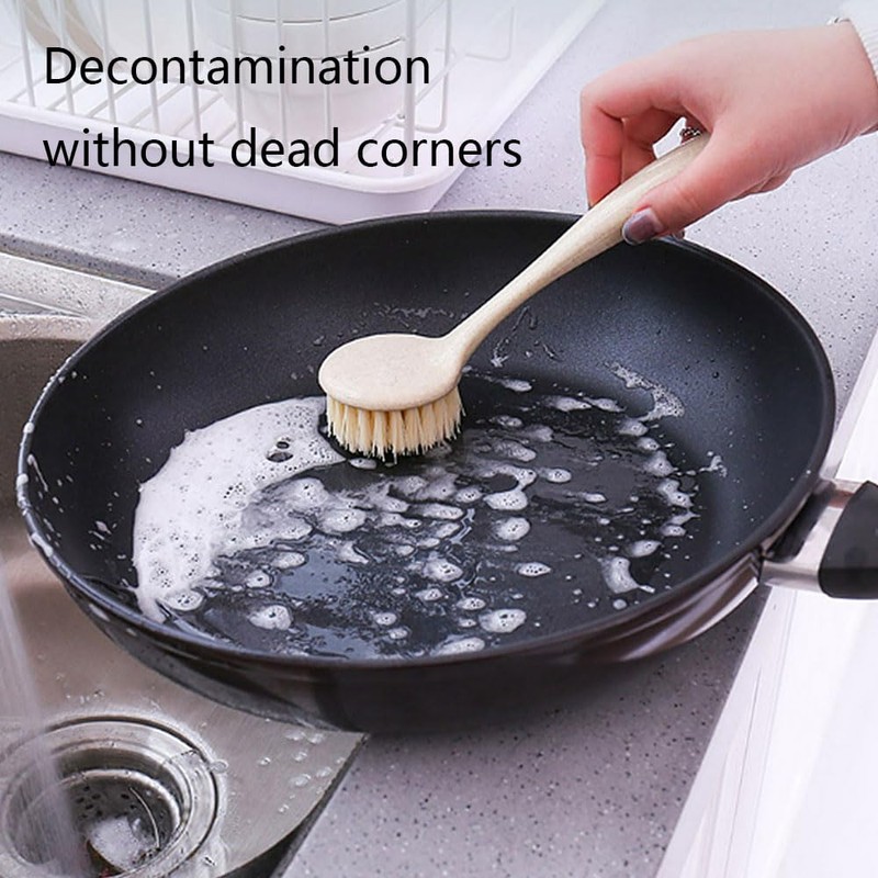 3 Pcs Kitchen Dish Brush Bamboo Handle Dish Scrubber Scrubber