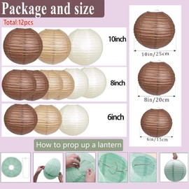 prxififeq Brown,Cream,Tan Paper Lanterns 12 Pack, Hanging Round Paper Lanterns Decorative for Graduation Baby Shower Wedding Birthday Family Parties ﻿