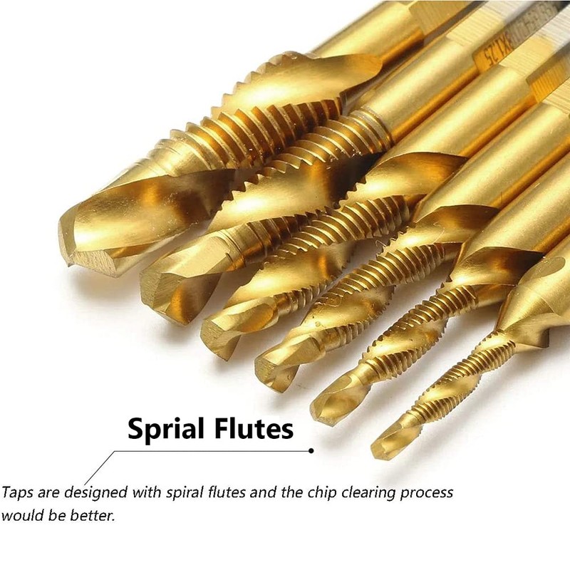 Bestgle 6 Packs Hex Shank Titanium Coated Countersink Tap Drill