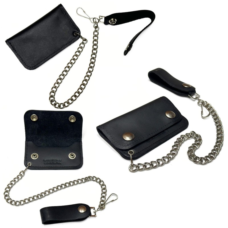 Black Leather Trucker Wallet With Chain - Biker Snap Wallet