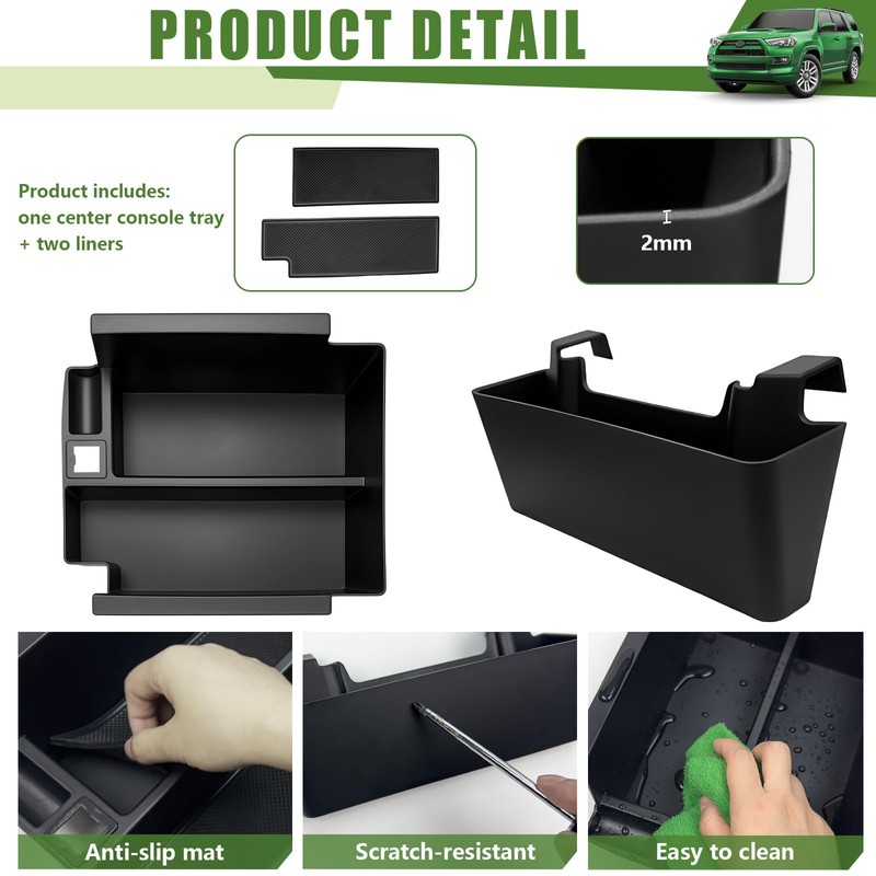 Qyebbk 2PCS Center Console Organizer for 2010-2024 Toyota 4Runner Insert