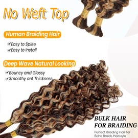 Human Braiding Hair Deep Wave Bulk Human Hair for Braiding 4/27 Honey Blonde No Weft Curly Braiding Hair Extensions for Boho Braids Wet and Wavy Braiding Human Hair Bundles 18 Inch 100g