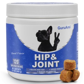 Advanced Hip and Joint Supplement for Dogs - Dog Joint Supplemen with Glucosamine, MSM, Turmeric & Chondroitin Chews with Beef Flavor (120 Count)