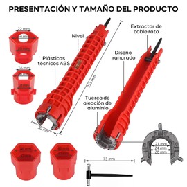 AI-PIKA Llave de Tubería de Agua 14 en 1, Llave Multifuncional, Herramienta de Instalación de Grifo y Fregadero, Herramienta de Plomería, Instalador de Canilla y Fregadero para Cocina/Baño