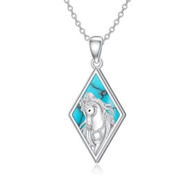 MEIDERBO Horse Pendant Necklace for Women 925 Sterling Silver Turquoise Jewelry for Birthday Christmas