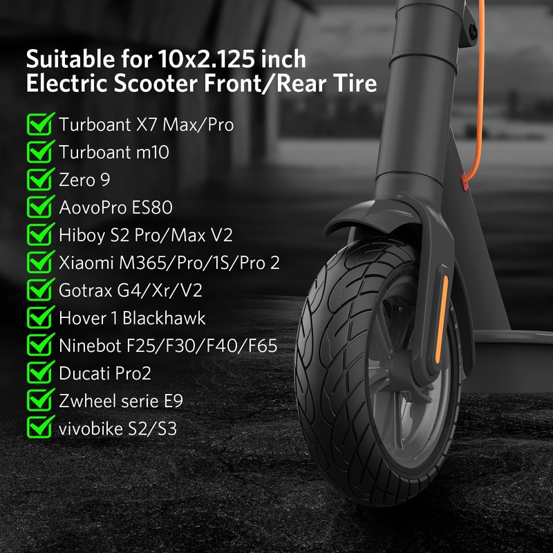 Cooryda Solid Tire,10 inches Electric Scooter Wheels 10x2.125 Tubeless Tyre