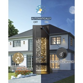 HWH INVESTMENT Dusk to Dawn Sensor Outdoor Wall Lamp, Modern LED Exterior Wall Sconce Lantern, Black Finish with Crystal Bubble Glass, 5HW9-B-P BK