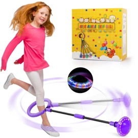 chimoo Children's Flashing Jumping Ring, Foot Gyro, Foldable Ankle Skip Ball, Sports Jumping Ball with Light Wheel, Purple Flashing Jumping Ball, Girls Aged 6, 7, 8, 9 and 10 Years