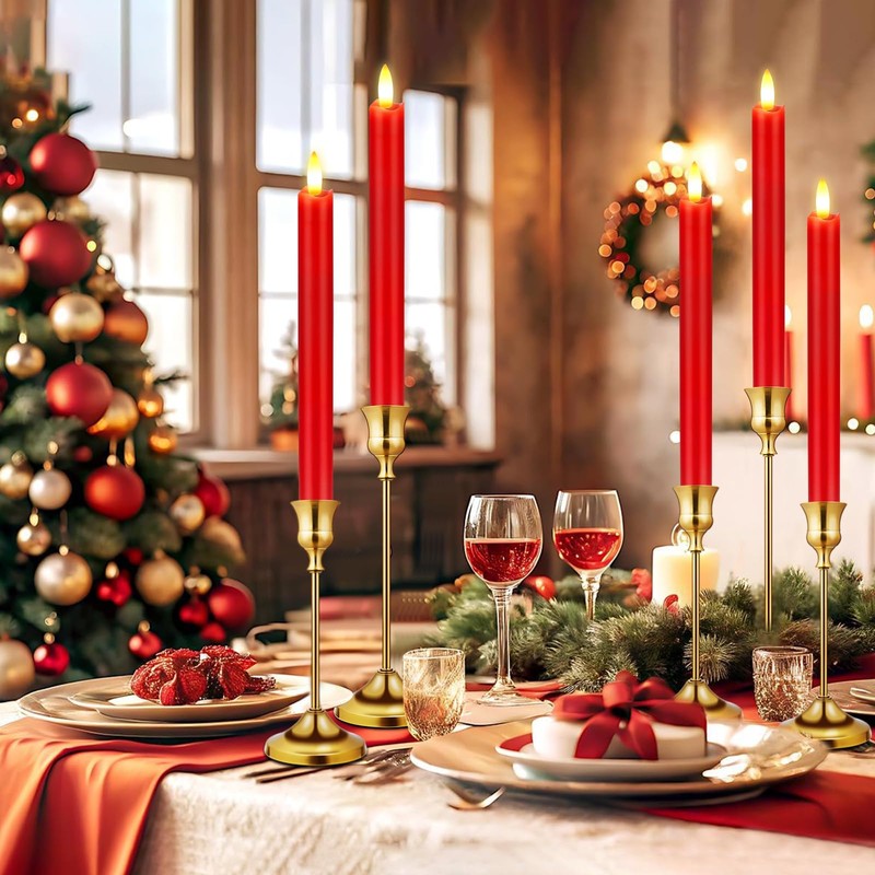 KSWING Upgraded Real Wax LED Flameless Red Taper Candles with