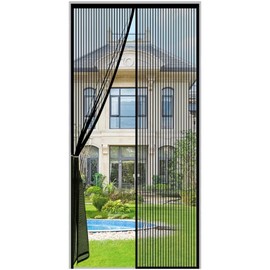 Magnetic Screen Door Fit Door Size 32×80 inch Hands Free Self Sealing,Full Frame Magic Tape Mesh Screen Door with Magnets Heavy-Duty Mesh Curtain for Sliding French Door/Entry Door/Interior-Black