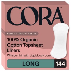 Cora 100% Organic Cotton Topsheet Period Liners (144 Long Period Liners)