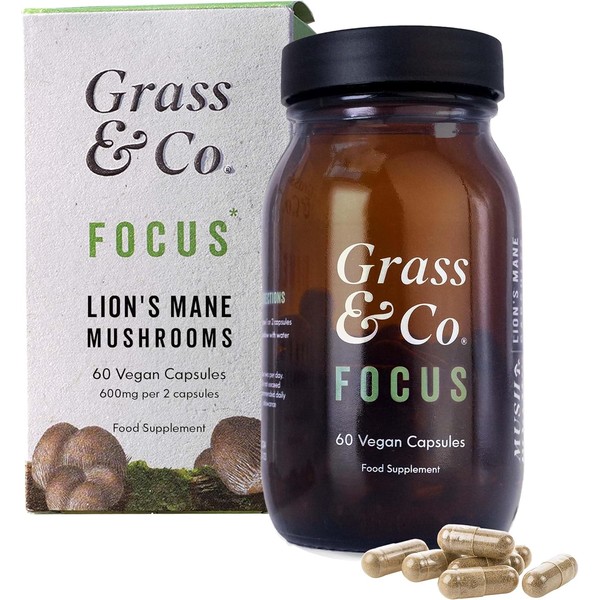 Grass & Co. Lion's Mane Mushroom 600mg Capsules with Vitamin