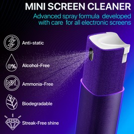 IO CLEAN Mini Screen Cleaner Spray – Finger Proof Screen Cleaner for Smartphones, iPads, MacBooks, Laptops, Car Screens, Touchscreens – 3 in1 Mist Cleaner, Microfiber Cloth and Protective Cover (Grey)