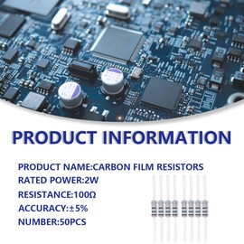 Innfeeltech Pack of 50 2W 5% Tolerance 100 Ohm Carbon Film Resistor for DIY Project and Experiments