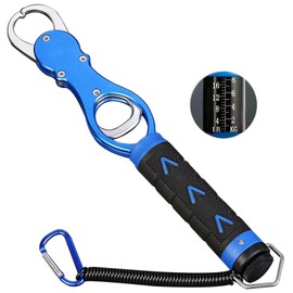ZhangXinYu Fish Grip with Measuring Function, Fish Catcher, Fish Catcher, Fishing Plier, Fish Grab, Includes Carabiner, Aluminum, Rustproof, Lightweight, Anti-Slip, with Butt Rope (Blue)