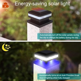 Sumaote Solar Post Lights 160LM 52 LED - 6x6 Post Cap Solar Light Outdoor Deck Fence Lights fit 4x4 5x5 6x6 Wood Posts, IP65 Waterproof for Garden Porch Patio, 6000K White Lighting, 4 Pack