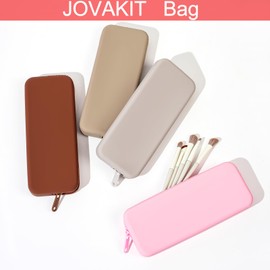 JOVAKIT Rectangle Portable Silicone Cosmetic Bag for Women, Travel Waterproof Makeup Bag Gifts for Women Girls, Zipper Closure Makeup Brush Toiletry Case Travel Storage Organizer Pouch (Blue)