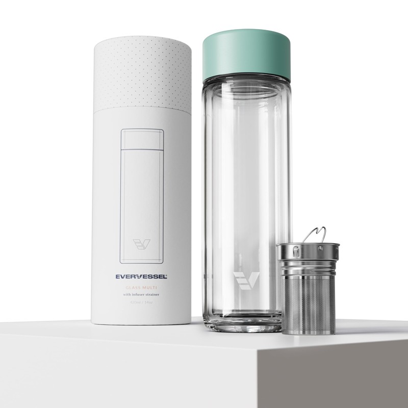EVER VESSEL Glass Multi Tea Infuser Bottle 14oz - Double