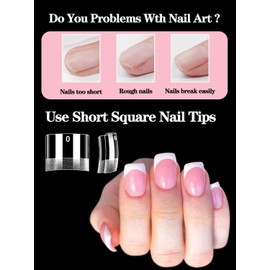 Extra Short Square Nail Tips, 240pcs Half Matte Square French Nail Tips Short Half Cover Fake Nails, 12 Sizes No C Curve Nails Tips for Acrylic Nails Professional at Home DIY and Nail Salons