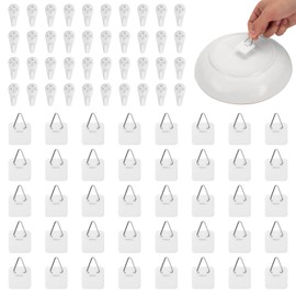 40 Pack Invisible Vertical Plate Holders, Adhesive Plastic Plate Hanger for The Wall, Wall Plate Hanger Display Holder Hanging Hooks for Decorative Plates and Wall Art