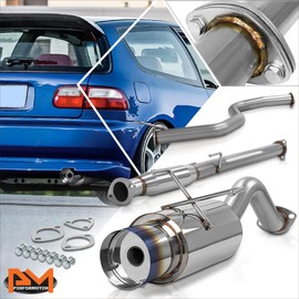 PM PERFORMOTOR 4.5" Burnt Tip Muffler Racing Catback Exhaust Compatible with 92-95 Honda Civic DX/EH2/EH3