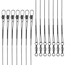Alwonder 50PCS Fishing Leaders, Fish Line Stainless Steel Wire with Swivels Snap, High-Strength 40LB Hi-Low Rig Fishing Wire Leader Fishing Tackle Gear Connector for Lures Baits Rigs Hooks Black 6IN