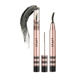 Dual Brush Mascara for Fine Short Lashes & Older Women – Natural-Looking Length, Clump-Free, Fast-Drying, Waterproof & Smudge-Proof – Two Unique Wands (Micro-Spiral Steel Brush + Curved Comb)