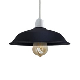 DC Voltage Retro Style Ceiling Light Shades Industrial Metal 36cm Large Easy Fit Modern Shades for Pendant Lighting Bedroom, Kitchen, Office (Free Reducer Plate) (Black)