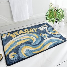 Loismood Planets Bathroom Mat Soft Fluffy Absorbent Rug Non-Slip and Machine Washable Carpet for Bathroom, Sink and Bedroom (Starry Sky, 23"x16")