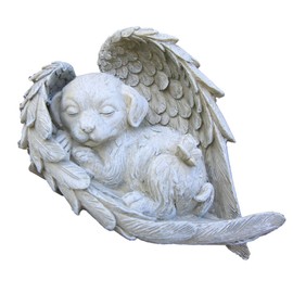 SOONHUA Pet Memorial Stone, Grave Decoration Dog, Dog Memorial Gifts, Gravestone Gravestone Grave Maker Cat Sleeping in Angle Wings Statue Sympathy Gift Dog Angel Memorial Statue