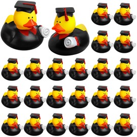 Sratte 24 Pack 2" Bulk Rubber Ducks Squeaky Stress Relief Graduation Ducks Class Diploma Grad for Cruise Student Adults Graduates Gift Prize Party Decorations School College(Black, Red)