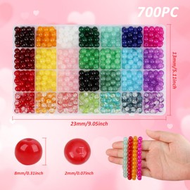 TTETTZ 700PCS 8mm Glass Beads for Bracelets 24 Colors Crystal Beads Bracelet Kit DIY Art Craft Round Beads Assortment for Necklace Earrings Charm Pendants Jewelry Making Girls Women Gifts