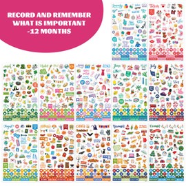 Planner Stickers - 12 Montths & 14 Sheets Journal Stickers – 1200+ Stickers with Monthly Stickers & Various Images for Children, Adult