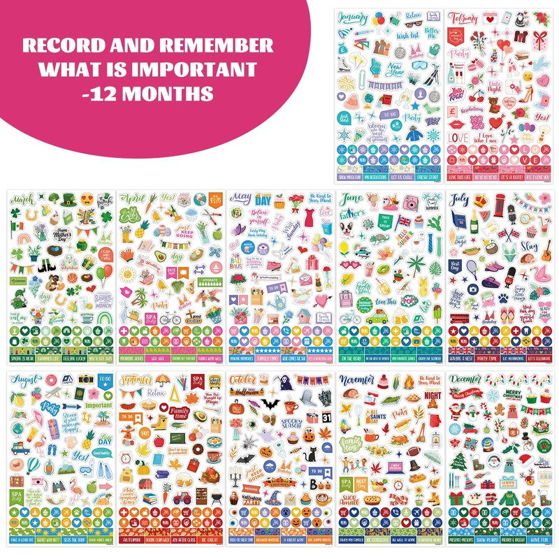 Planner Stickers - 12 Montths & 14 Sheets Journal Stickers