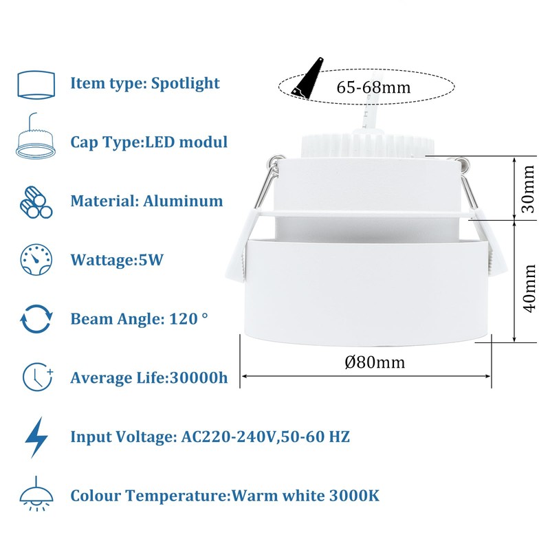 KYOTECH LED Ceiling Spotlight with Indirect Light Including 5 W