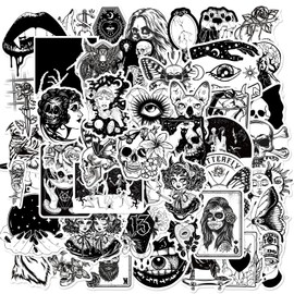 Black and White Gothic Horror Sticker Set 50 Pieces Cute Decoration for Car Laptop Skateboard Bicycle Moped Motorcycle Bicycle Computer Suitable for Adults Children