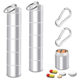 cersaty® Pack of 2 Pill Box Key Chains, 5 Separable Compartments Pill Box with 2 Pieces Pumpkin Shaped Carabiner for Medication, Pills, Vitamins, Cod Liver Oil