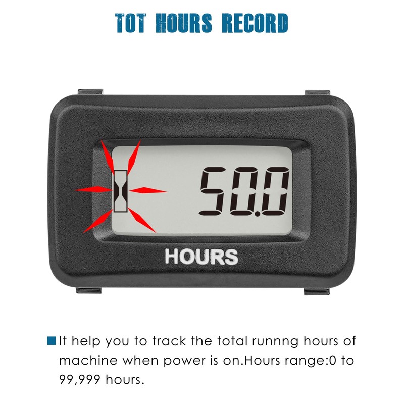 Runleader Digital Hour Meter for Maintenance,AC/DC 5V to 277V for