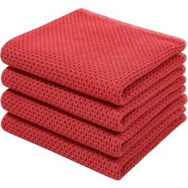 smiry Cotton Kitchen Dish Towels, 13" x 28", 4 Pack Waffle Weave Kitchen Towels, Ultra Soft Absorbent Quick Drying Dish Cloths, Brick Red