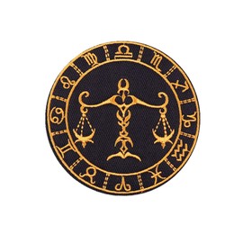Uijokdef Uijokdef 1 parche bordado de constelación para planchar, negro y dorado, 8 cm (Libra)